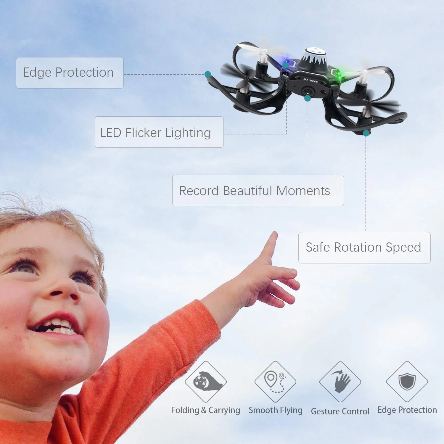 Дрон с управлением жестами 2,4G 6 Axis 480 HD FPV камера Мини RC Квадрокоптер с удерживанием высоты, датчик гравитации(батарея для перчаток не