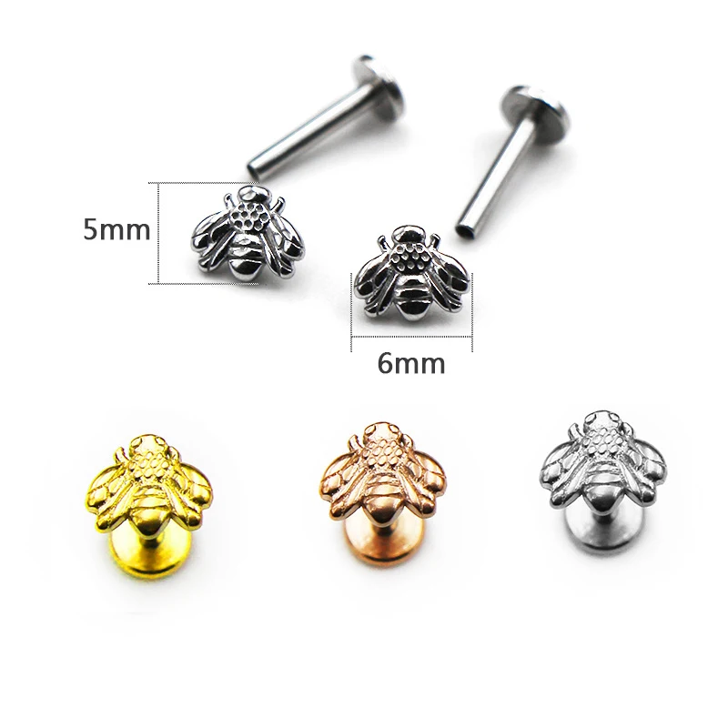 Кольцо из нержавеющей стали 16G в форме пчелы, пирсинг хряща Козелок Уха, пикантное кольцо-гвоздик, ювелирная губная серьга для тела, 1 шт.