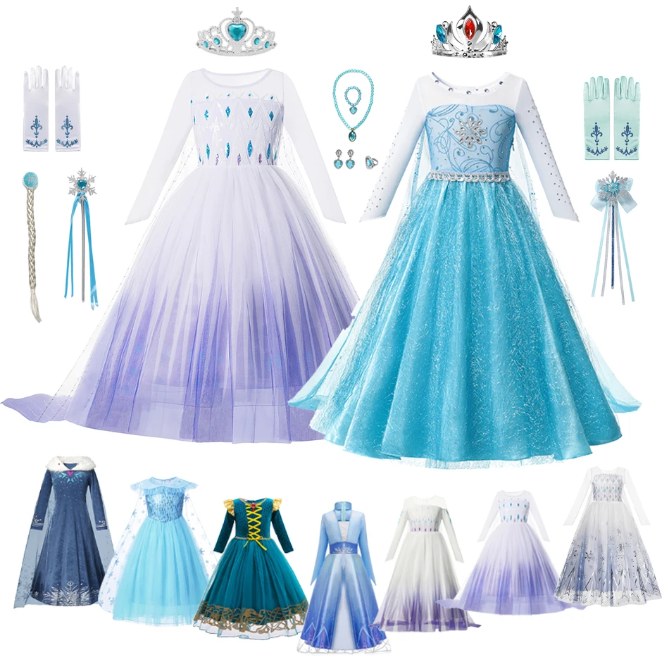 Princess Dress For Girls Party Costume Kids Elsa Cosplay Queen Winter Long 2022 New |