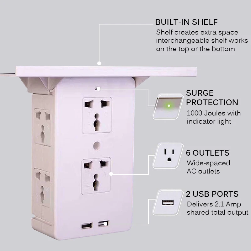 Розетка с переключателем, 2 порта usb для зарядки, 6 расширителей электрической розетки, защита от перенапряжения, настенная розетка, многофункциональная розетка, переключатель
