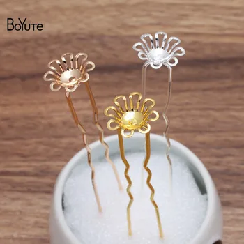 

BoYuTe (10 Pieces/Lot) 4*15MM Metal Brass Flower Hairpins Hair Fork Materials Diy Handmade Hair Accessories Wholesale