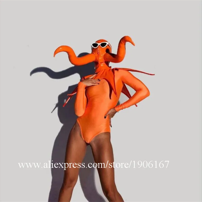 Nightclub Bar Female Singer Dance Team Halloween Event Fluorescent Horns Funny Siamese Costumes7