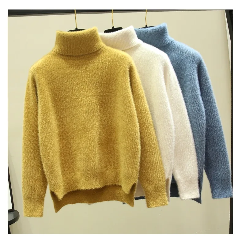 KAYOULAI Sweater Women High Collar Imitation Swater Velvet White Thick Chenille Pullover High Quality Jersey Mujer