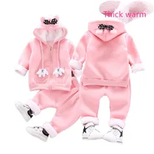 Комплект одежды с Минни для маленьких девочек; зимние комплекты одежды из толстого плюша и хлопка для маленьких девочек; толстовки с капюшоном+ брюки; Детский комплект; детская одежда