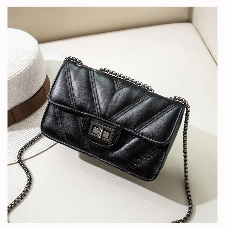 Mini Quilted Leather Double Flap Handbag 2019 New Luxury Designer Women's Chain Shoulder Bags Classic Crossbody Flap Purse Black (3)