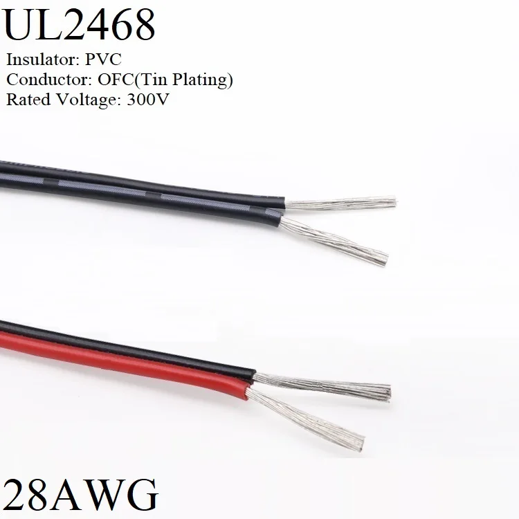 

1M 2Pins Electric Wire 28AWG Lamp Lighting Copper Cable PVC Insulated Double Cords Extend Connect Line White Black Red UL2468