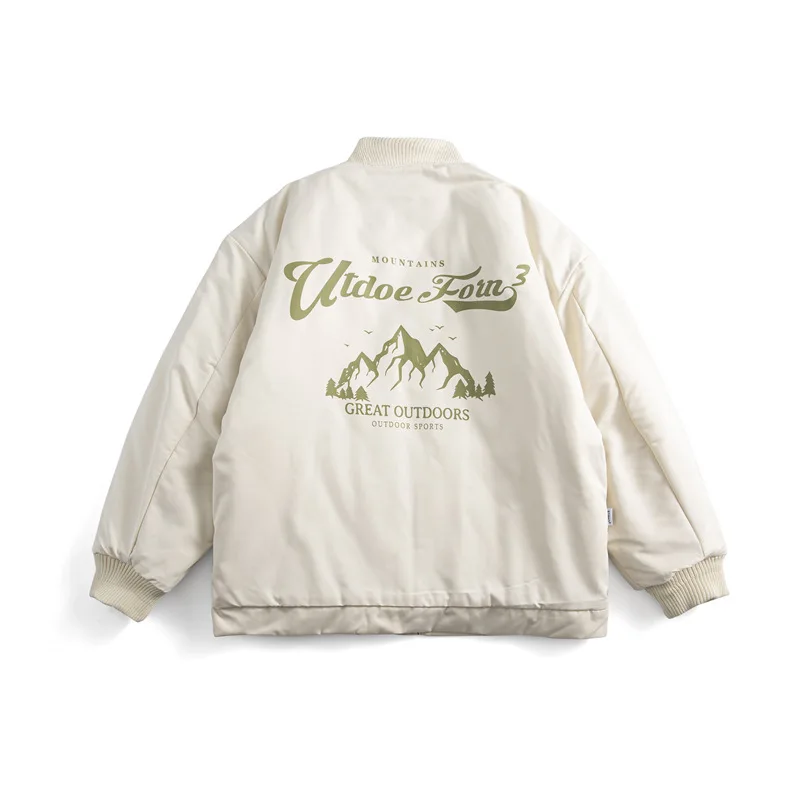 

2021 Winter Baseball Collar Cotton Jacket Men's Thicken Jacket Japanese Trend Loose Large Pocket Printed Cotton Jacket