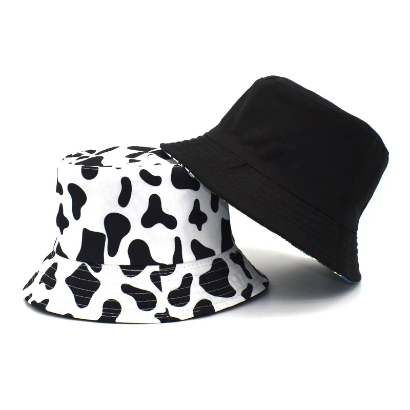 New Fashion Reversible Black White Cow Pattern Bucket Hats foldable Panama hat Fisherman Caps For men Women Gorras Summer caps