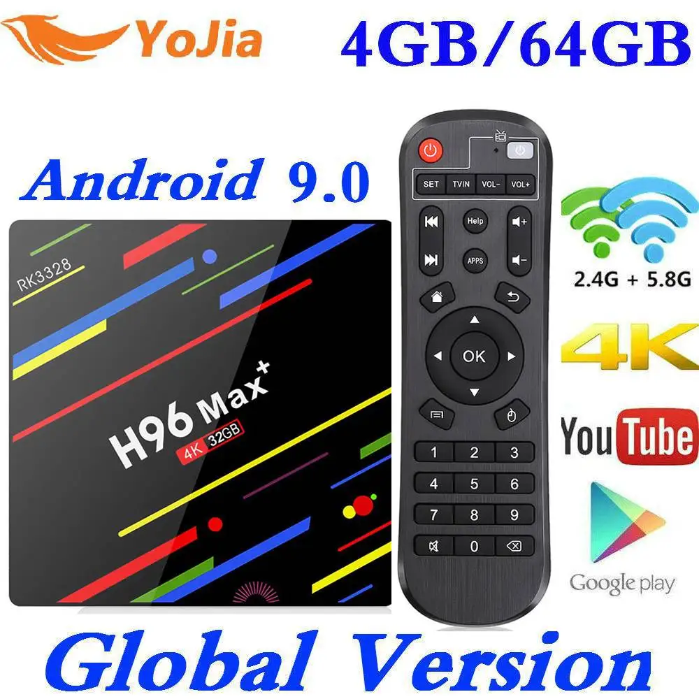 En Ligne 4GB RAM 64GB ROM 4K Smart TV Box Android 9.0 H96 MAX Plus RK3328 décodeur 2.4 5G WIFI H96Max + lecteur multimédia Youtube 2G16G