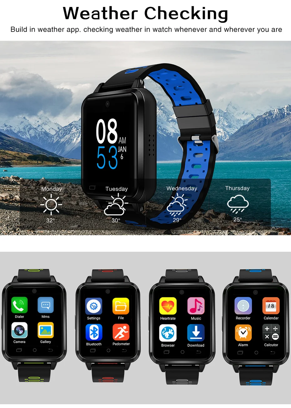 Умные часы высокого качества 4G MTK6737 четырехъядерный Android6.0 4G 1 GB/8 GB SmartWatch телефон частота сердечных сокращений sim-карта gps расположение вызова часы