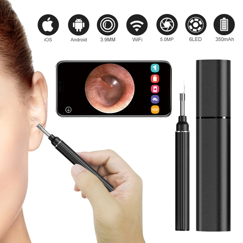 5.0MP Wireless Otoscope Earwax Removal Tool 1080P HD WiFi Ear Endoscope with 6-Axis Gyroscope For Android iOS Smartphone Tablet best home security camera