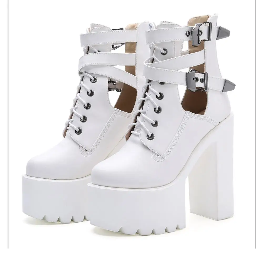 Ltart/женские ботинки; Полусапоги на толстой подошве; Цвет белый; обувь на очень высоком каблуке в стиле панк JXQ-5784 - Цвет: Белый