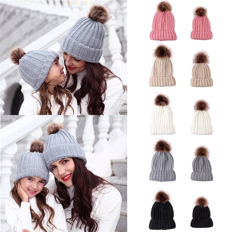 Evrfelan/Модная детская зимняя шапка с черепами для женщин, плотная теплая вязаная шапка бини с помпонами, однотонная цветная шапочка