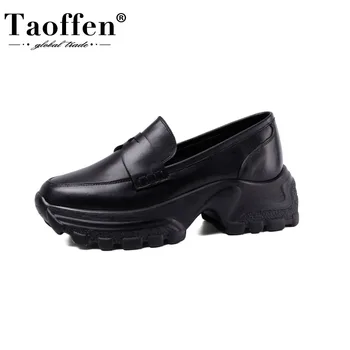 

Taoffen Women Sneakers Real Leather Fashion Buckle Round Toe Women Vulcanized Shoes Non-Slip Casual Daily Footwear Size 33-41