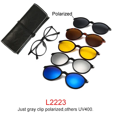 Два Oclock 5 в 1 магнитные солнцезащитные очки с зажимом для мужчин и женщин ультра-светильник TR90 поляризованные UV400 оправы для очков - Цвет линз: L2223