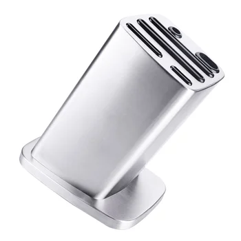 

6-Slots Kitchen Knife Block Anti-skid Stainless Steel Holder Scissor Storage Rack Tilt Style Inserted Knife Organizer for Indoor