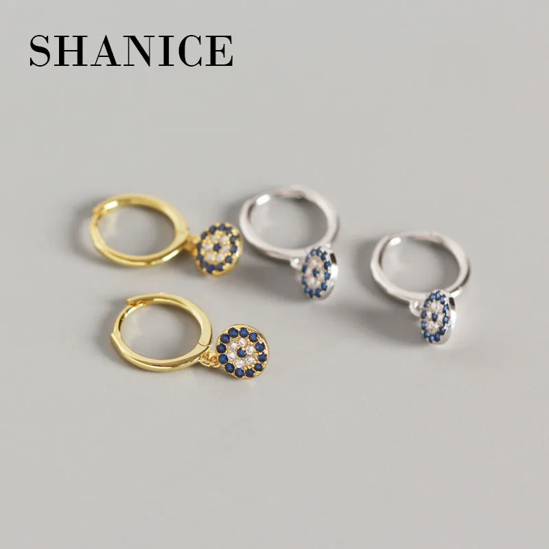 SHANICE Злой Глаз 925 пробы серебро Baroco Стиль Винтаж Белый/Синий Циркон Кулон Серьги гвоздики для женщин ювелирные изделия