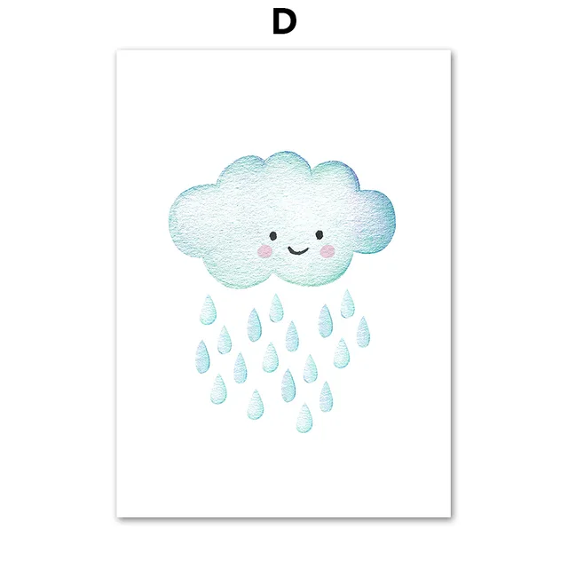 Cartoon Sun Rainbow Cloud Rain Wall Art Canvas Painting Nordic Posters And Prints Nursery Wall Pictures For Baby Kids Room Decor D