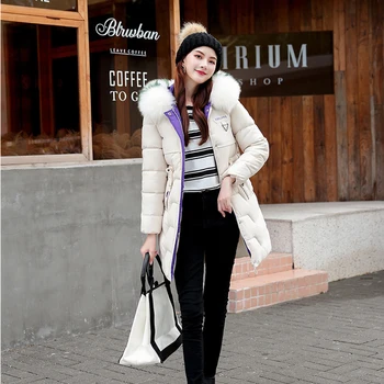 

Streetwear Cotton Parkas Slim Women Mid Long Causal Hoodded Fur Collar Plus Size M-3XL Zipper Padded Jacket Winter Thicken Coat