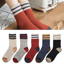Харадзюку Стиль Полосатый горошек пряжа толстые махровые шерстяные носки для женщин осень и зима толстые теплые женские рождественские носки
