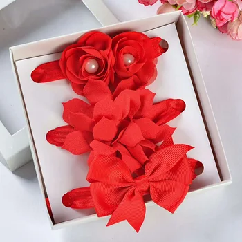 

New Children's Bow Flower Headband Hair Accessory Combination Three-piece Simple Solid Color Bow Hair Band Set