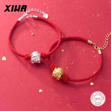 Регулируемый браслет с красной нитью, талисманы, Китайский Зодиак, животное, свинья, 925 пробы, серебряная плетеная веревка, многослойные браслеты