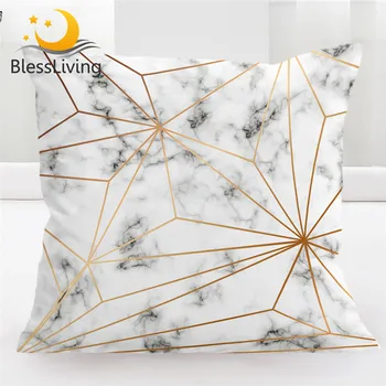 

BlessLiving Marble Cushion Cover Black White Golden Geometric Throw Pillow Cover Stylish Pillowcase Nature Inspired Funda Cojin
