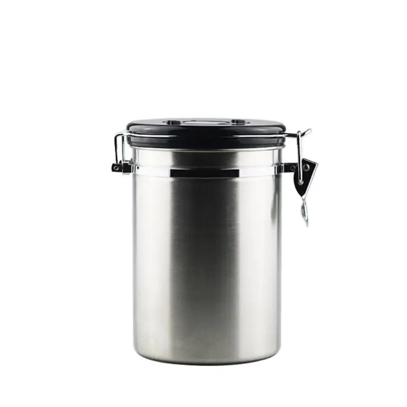 

304 Stainless Steel Coffee Bean Canister Milk Powder Storage Tank Coffee Container with Vent and Black Lid