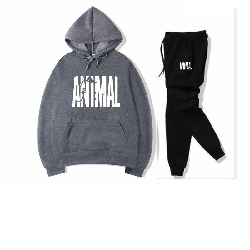 Dark grey Новинка, брендовый спортивный костюм, модная спортивная одежда для мужчин и женщин, комплект из двух предметов, плотное худи из хлопкового флиса+ штаны спортивный костюм - Цвет: Dark grey