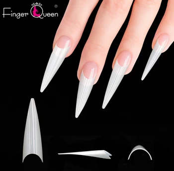 

Fingerqueen 500Pcs French Tips Fake Nails Extra Long Stiletto False Nails Natural Painted Long Party Designed Nails