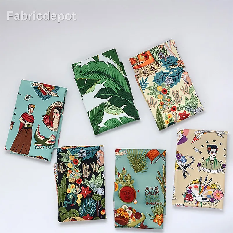 Elegant European Retro Stretch Cotton Satin Fabric - Digital Print for Sewing and Handmade Creations