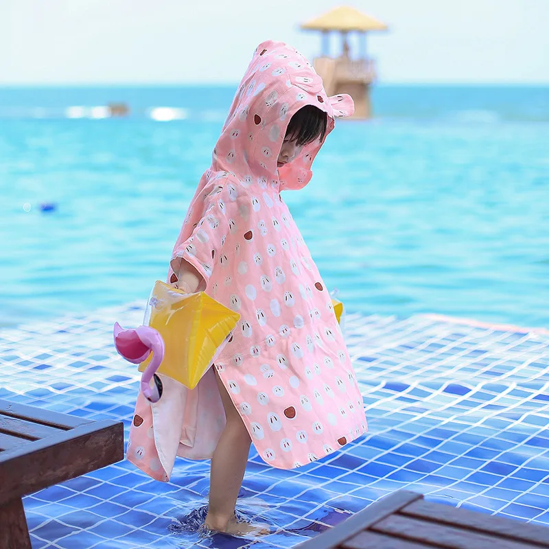 

4-Layer Gauze Children Hooded Bathrobe Pure Cotton Mantle Cloak Soft Thick