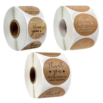 

Botique-1500Pcs Thank You for Supporting My Business Kraft Stickers with Gold Foil Round Labels Sticker for Small Shop Handmade