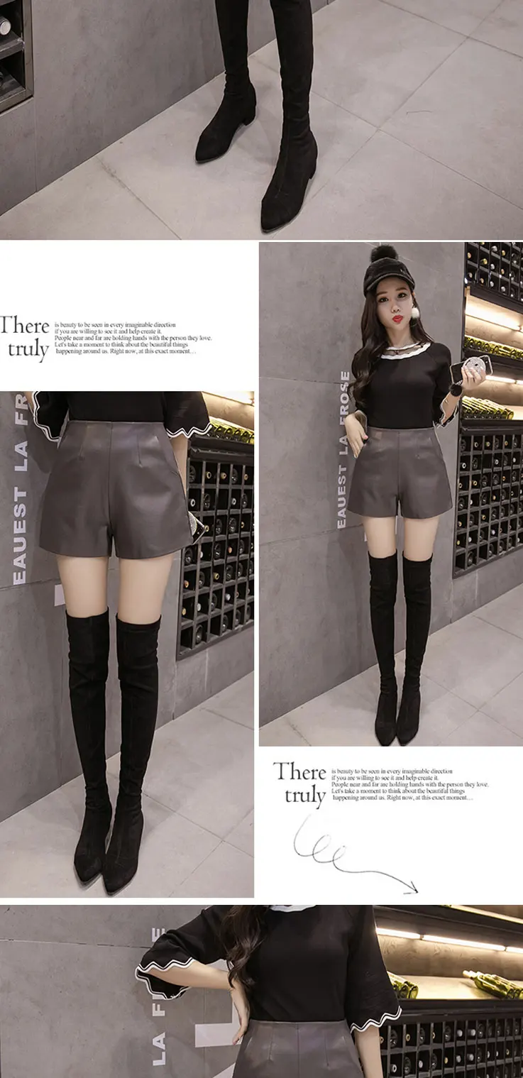 Новое поступление женские широкие шорты из искусственной кожи весенние женские черные высококачественные свободные шорты с карманами DF703