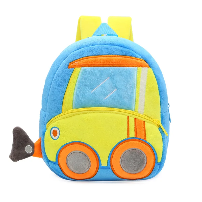 Véhicule d’ingénierie Dessin animé Voiture Enfants Peluche Sac à dos Jouet  Mini Sac d’école Cadeaux Maternelle Garçon Fille Élève Baby Bags