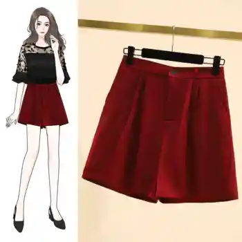 

COIGARSAM 4XL Plus Size Casual Loose Summer Vintage Straight Women Shorts Black Wine Red 6150