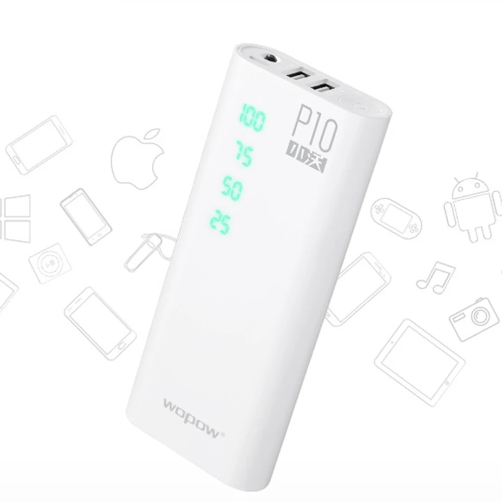 2018 power Bank 10000 mAh Wopow P10 двойной USB портативный внешний аккумулятор литий полимерное