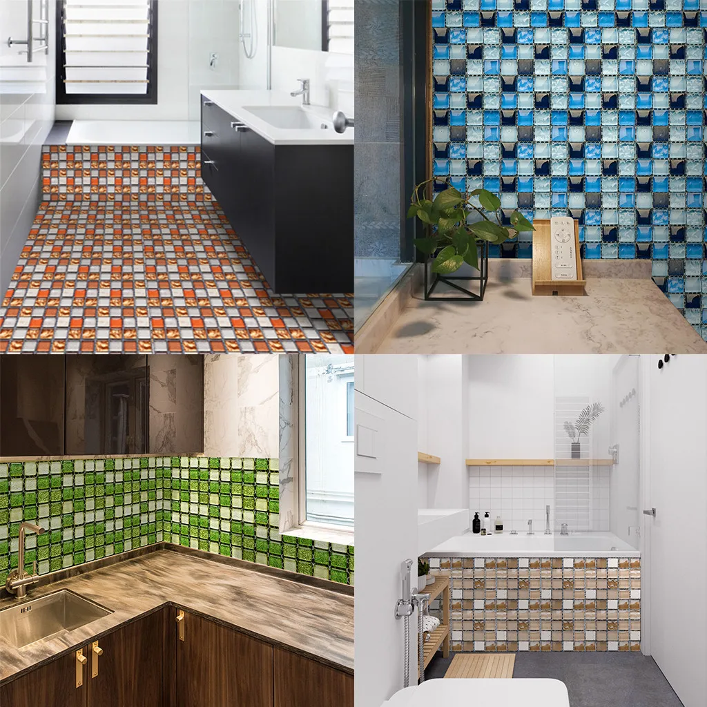 Marble Mosaic Kitchen Tile Stickers Bathroom Self-adhesive Wall Decal Home Decor