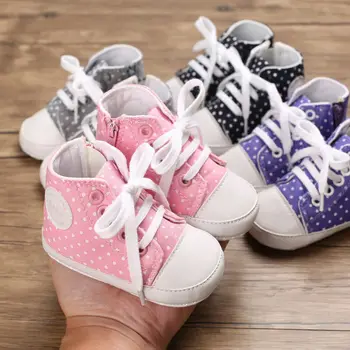 

Fashion Newborn First Walkers Crib Shoe Polka Dots Soft Anti-Slip Sole Baby Boy Girls Toddler Casual Canvas Infant Bebes Shoes