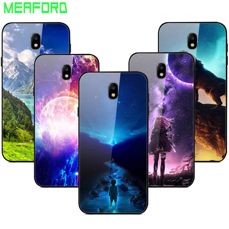 

For Samsung Galaxy J7 2017 Case J730 Tempered Glass Planet Space Cover Glass Back Case for Samsung J7 2017 J730 J730F Funda Capa
