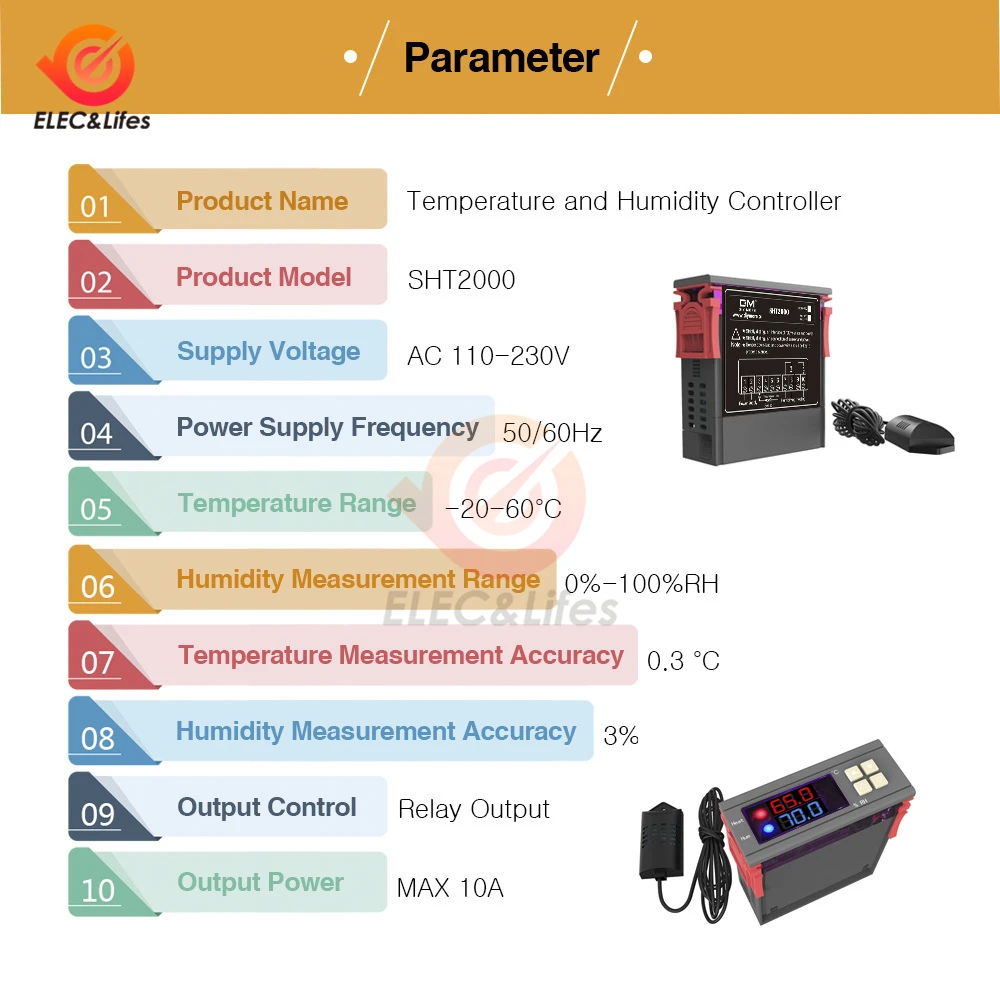 DC 12V 24V AC 110V 220V SHT2000 цифровой термостат Гигрометр Регулятор двойной светодиодный дисплей Температура регулятор влажности переключатель