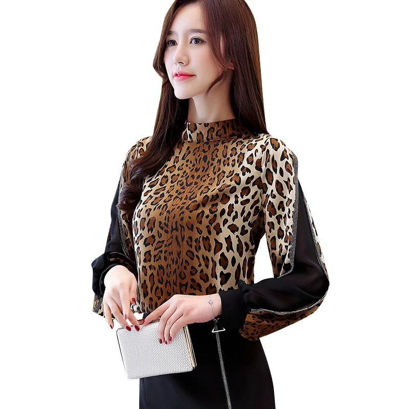 new women tops and blouse vintage pullover long sleeve leopard o-neck women's blouse OL casual lady shirt blusas 5466 50