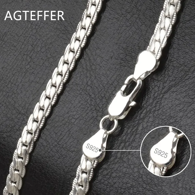 AGTEFFER S925 Sterling Silver 6mm Full Sideways Necklace 8/18/20/24 Inch Chain For Woman Men Fashion Wedding Engagement Jewelry Silver