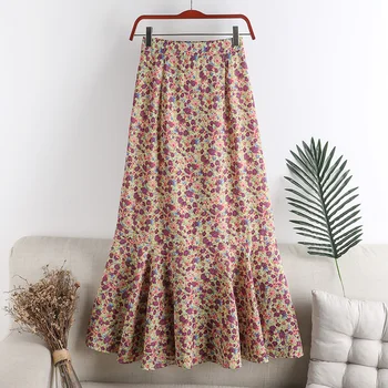 

Mermaid Skirt Women 2020 New Elastic High Waist Slim Zipper Chiffon A-Line Skirt Floral Print Trumpet Skirt for Women Jupe Femme