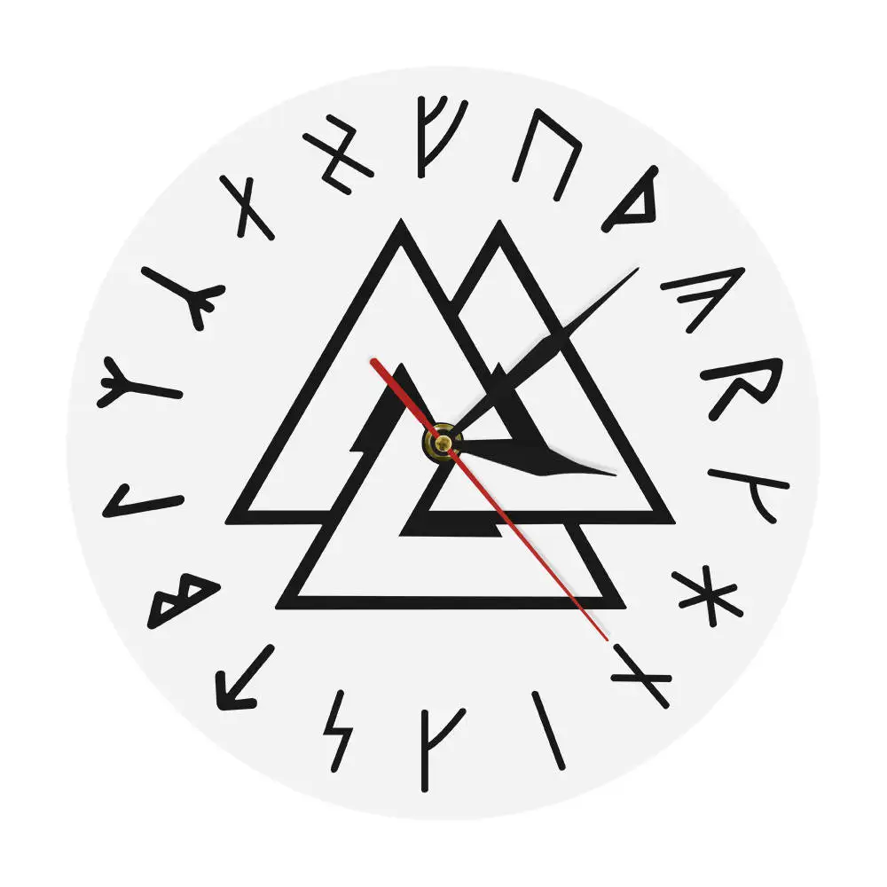 Odin Viking Warriors Symbol Runes Script Modern Wall Clock Vikings Rune Odins Simple Home Decor Man Cave Watch | Дом и сад