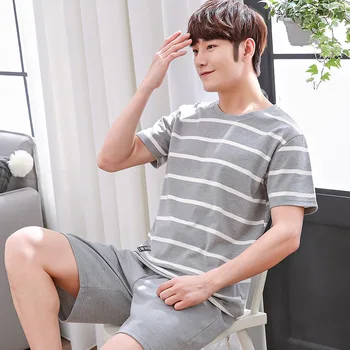 

Men's Pajamas Spring and Summer Short-sleeved Shorts Cotton Korean Version Can Be Worn Casual Home Service Suit