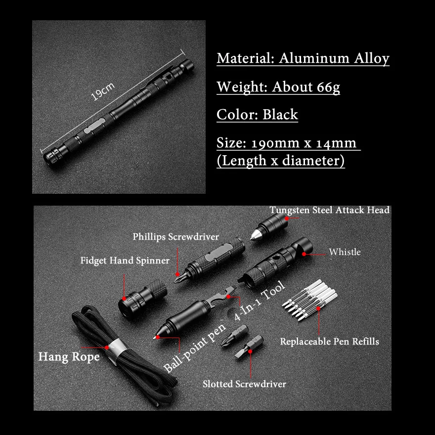 10-In-1 Hand Spinner Self Defense Tactical Pen Whistle Screwdriver Bottle Opener Window Breaker Outdoor Survival EDC Tool Gift 3 10-In-1 Hand Spinner Self Defense Tactical Pen Whistle Screwdriver Bottle Opener Window Breaker Outdoor Survival EDC Tool Gift 3