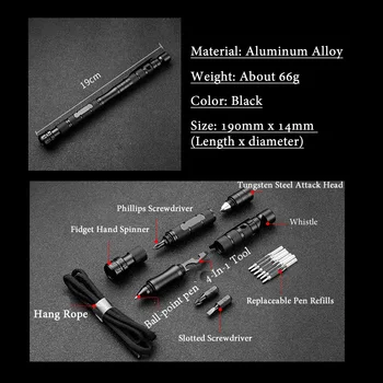 10-In-1 Hand Spinner Self Defense Tactical Pen Whistle Screwdriver Bottle Opener Window Breaker Outdoor Survival EDC Tool Gift 3