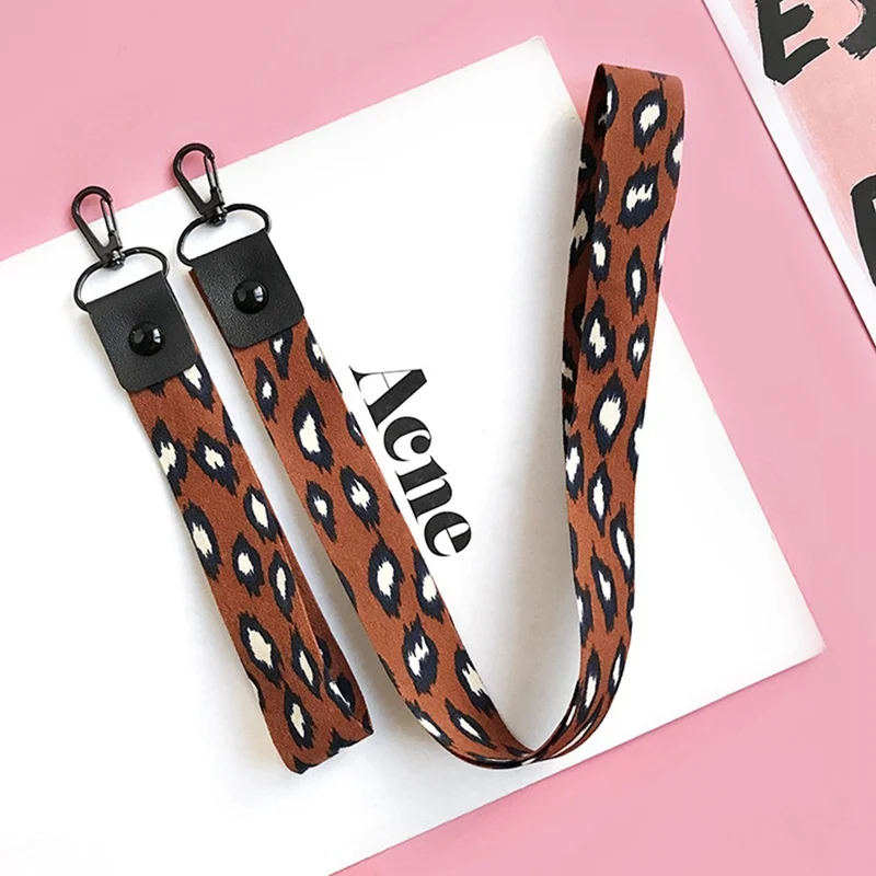 

Leopard Print Phone Holder Key Lanyard Cheetah ID Badge Holders Animal Phone Neck Straps With Keyring
