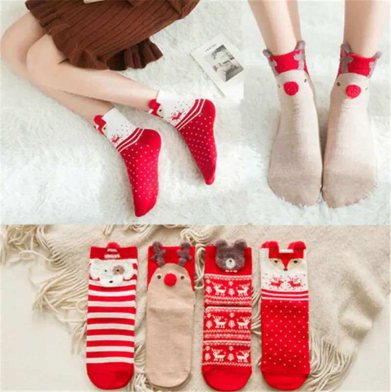 Рождественские носки детские носки женские милые рождественские красные носки с рисунками животных хлопковые короткие теплые носки